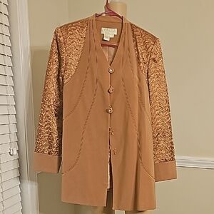 Elegant Brown Longline Jacket And Skirt